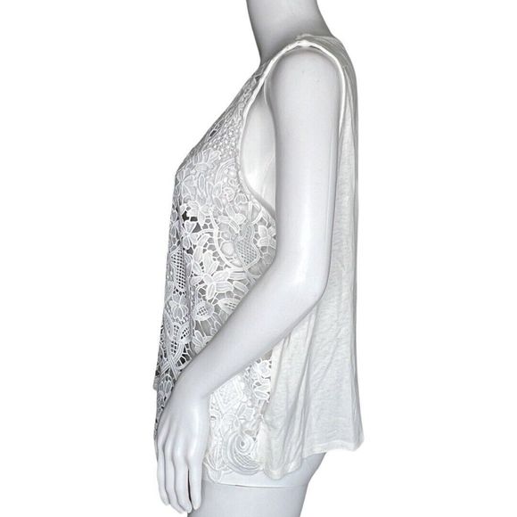 James Coviello Shirt Womens Large White Open Lace Lightweight Neutral Minimalist - Picture 3 of 7